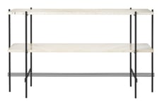 TS Console Rectangular 2 Racks - Neutral White Travertine/Black Frame