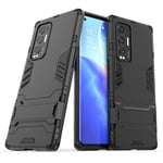 BeyondTop Case for Oppo Find X3 Neo/Reno5 Pro+ 5G Case Rugged TPU/PC Double Layer Hybrid Armor Cover, Anti-Scratch PC Back Panel + Shockproof TPU Inner Protective + Foldable Holder-Black