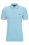 BOSS Mens Paddy Contrast-Logo Polo Shirt in Organic Cotton Blue
