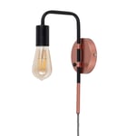 MiniSun Pair of Industrial Steampunk Copper & Black Pipework Plug in Swing Arm Wall Lights