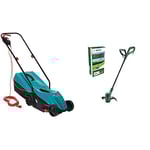 Bosch Rotak 32R Electric Rotary Lawnmower with 32cm Cutting Width & Bosch Electric Grass Trimmer EasyGrassCut 23 (280 Watt, cutting diameter 23 cm, in carton packaging)
