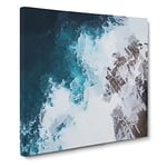 Crashing Waves at Bondi Beach in Abstract Modern Canvas Wall Art Print Ready to Hang, Framed Picture for Living Room Bedroom Home Office Décor, 20x20 Inch (50x50 cm)