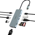 HUB USB C, Station d'accueil USB C 10 en 1 avec HDMI 4K, 2 USB 3.0, 2 USB 2.0, 100 W PD, Audio 3,5 mm, lecteurs de Cartes SD/TF compatibles avec Les Ordinateurs Portables, Linux, systèmes Chrome OS