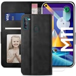 YATWIN Samsung Galaxy M11 Case, Samsung M11 Flip Wallet Leather Case with Tempered Glass Screen Protector and Card Slot Kickstand Phone Cases Cover for Samsung M11 - Black