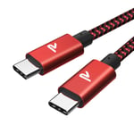 USB C to USB C Cable 1m RAMPOW Type C Cable 60W 3A PD Nylon Braided Durable Fast Charging Data Cable Lead for MacBook, iPad Pro 2018/2020, MacBook Air, ChromeBook Pixel, Galaxy S20/S10/S9/A40 Red