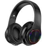 Bluetooth-hörlurar Trådlösa Over Ear-hopfällbara headset med mikrofon-LED ，Trådbundna och trådlösa headset för smarttelefon/TV/PC