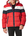 Tommy Hilfiger Men's Hooded Puffer Jacket Down Alternative Outerwear Coat, Red/Ice/Navy Poly Tech, M