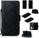 Portefeuille Coque Pour Huawei P30 Smartphone Magnétique Pu Cuir Etui Rabat Avec Fente Pour Carte Et Dragonne Mandala Fleur Motif - Noir