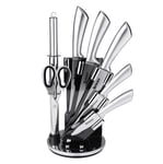 Velaze 8 Pcs Stainless Steel Kitchen Knife Sets with Sharpener and Spinning Block - Silver