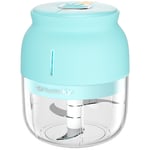 Electric Garlic Chopper, Pumuky Mini Food Chopper, Electric Garlic Mincer, for Chop Onion Vegetable Ginger Chili Spice, Baby Food Processor, BPA Free, Easy to Clean (250ml) - Light Blue