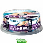 25 X Philips Dvd-rw Blank Rewritable Discs 4.7gb 120 Mins 1-4x Speed Spindle