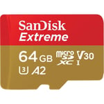 Carte Mémoire microSDXC SanDisk Extreme 64 Go + Adaptateur SD avec Performances