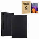 Étui + Protection D'écran Pour Tablette Samsung Galaxy Tab S7 Plus Wi-Fi (Sm-T970), S8 Plus (X806b) - Cuir Synthétique, Noir Housse Pochette