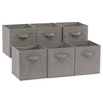 Amazon Basics Collapsible Fabric Storage Cube/Organiser with Handles, Pack of 6, Solid Grey, 26.6 x 26.6 x 27.9 cm