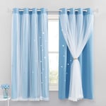 NICETOWN Net Thermal Blackout Curtains - Decorative Star Panels with Eyelets for Privacy Protected & Room Darken Nursery Window Panels for Kids' Room, Set of 2, W 52 in x L 63 in, Alaskan Blue