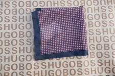 New Hugo BOSS red grey check silk blend suit tux handkerchief tie Pocket Square