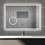 Biubiubath - 120x70cm Tricolor anti-buée led miroir de salle de bain avec bluetooth simple, horloge et miroir grossissant 3x