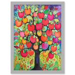 Apple Tree Folk Art Bright Watercolour Painting Artwork Framed Wall Art Print A4