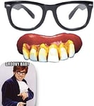 Men's Austin Powers 2pc Set Fake Teeth Glasses Groovy Baby 60's Gigolo Costume