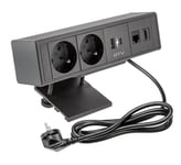 GTV - Prise de meuble BAR, multiprise, 2 prises françaises, 1 x USB A, 1 x USB C, 1 x RJ45, 1 x HDMI, longueur du câble 1,5 m, couleur noire, pour bureau, plateau de table, cuisine et bureau