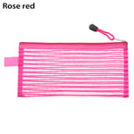 1pc Zipper Pencil Case Mesh Pen Bag Cosmetic Storage Rose Red