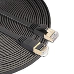JIAOCHE 15m CAT7 10 Gigabit Ethernet Ultra Flat Patch Cable for Modem Router LAN Network - Built with Shielded RJ45 Connectors (Black) (Color : Black)