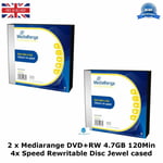 02 x Mediarange DVD+RW Blank Disc 4.7GB 120Min 4x Speed Rewritable Jewel cased