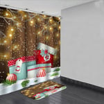 Christmas Style Waterproof Bathroom Shower Curtain Bath Mat Mult 150*180