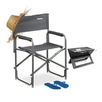 Relaxdays Chaise de metteur en scène avec logo chaise de camping pliable en alu 120 kg charge maximale festival pêche 120 kg, LxHxP : 85,5 x 56 x 45 cm, gris