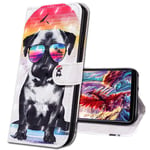 MRSTER Samsung A20e Case Leather, Flip 3D Premium Soft PU Leather Wallet Cover with Stand Magnetic Card Holder Shockproof Protective Case for Samsung Galaxy A20e. CY Glasses Dog