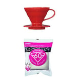 Hario V60 Red Ceramic Coffee Dripper 01 with White V60 Paper Filters 100 Sheets & Measuring Scoop