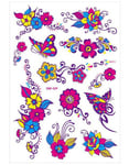 Ark med Olika Fluorescerande Blomma- och Fjäriltatueringar (UV-fejk-tatuering)