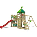 Fatmoose - Aire de jeux Portique bois RiverRun avec balançoire et toboggan Maison enfant exterieur avec bac à sable, échelle d'escalade & accessoires