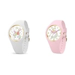ICE-WATCH - Ice Fantasia White - Montre Blanche pour Fille avec Bracelet en Silicone - 016721 (Small) & Ice Fantasia Pink - Montre Rose pour Fille avec Bracelet en Silicone - 016722 (Small)