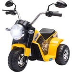 Moto électrique enfant chopper tout-terrain 6 v 20 w marche av ar 3 roues effets lumineux et sonores jaune noir - Jaune