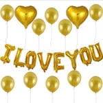 Ecobene 21pcs I Love You Balloons Rose Gold Balloons Set Love Heart Aluminum Foil Balloon for Romantic Decoration Wedding Proposal Valentine’s Day Decorations (Gold)