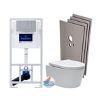 Villeroy & Boch Pack WC bâti-support + Cuvette SAT sans bride + Abattant + Plaque chrome mat + Set d'habillage (ViConnectSATrimless-3-sabo)