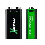 Coast 9V USB-C uppladdningsbart batteri 560mAh (2 st.) - Certifierad CarbonNeutral® (CO2-neutral)