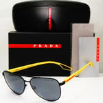 Prada Polarized Black Sunglasses Yellow Red Stripe Pilot PS52WS SPS 52W 08W-02G