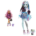 Monster High Doll, Frankie Stein with Accessories, HHK53 & Doll, Clawdeen Wolf with Pet Dog, Posable Fashion Doll, HHK52
