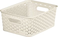 Small Cream Curver Rattan Storage Basket Plastic Desk Tray Tidy Shelf Basket 4L