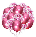 Confetti Balloons & Chrome Glitter Baloons 12" Inches For Party Decorations Wedding, Baby Shower,Birthday, Valentines Day Hot Pink Color Pack of 10