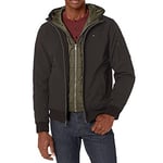 Tommy Hilfiger mens155AP223Soft Shell Fashion Bomber with Contrast Bib and Hood Long Sleeve Shell Jacket - Black - X-Large