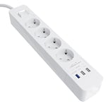 KabelDirekt – Bloc multiprise avec 4 prises (USB, Quick Charge 3.0, charge jusqu’à 3× plus rapide selon l’appareil, protection parafoudre/surtension, testé par TÜV, blanc)
