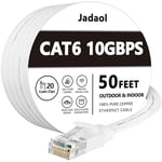 Jadaol Câble Ethernet Cat6 Câble Plat 15m Blanc avec Clips, Câble réseau Ethernet Plat Cat 6 Câble Patch, Internet avec câble RJ45 Pieds connectors-Blanc (15 m)