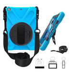 Suitable for ipad9.7 air2, Pro 11 anti-fall protective sleeve hand strap-Sky Blue + Black 9.7 2018/2017