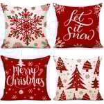 Jul Kuddfodral 40x40 Set om 4 Kuddfodral 40x40 Jultomten Älg Bomull och Linne Dekorativt Örngott för Juldekoration 40 x 40 cm