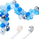 Ballongbåge Blå &amp; Silver | 113 st med Silver Konfetti Latex Ballonger Blå