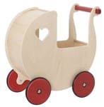 Moover Wooden Doll's Pram for Toddlers, Fully Assembled, Push Along Toy, High Quality Birch Wood Pram, 2 Years+, 46 x 44 x 25 cm, Natural Wood and Red