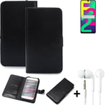 phone Case Wallet Case for Samsung Galaxy F22 + earphones cell phone black